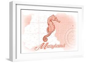 Maryland - Seahorse - Coral - Coastal Icon-Lantern Press-Framed Art Print