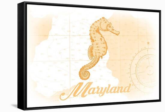 Maryland - Seahorse - Yellow - Coastal Icon-Lantern Press-Framed Stretched Canvas