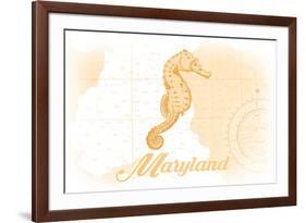 Maryland - Seahorse - Yellow - Coastal Icon-Lantern Press-Framed Premium Giclee Print