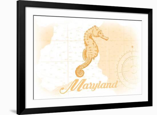 Maryland - Seahorse - Yellow - Coastal Icon-Lantern Press-Framed Premium Giclee Print