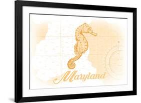 Maryland - Seahorse - Yellow - Coastal Icon-Lantern Press-Framed Premium Giclee Print