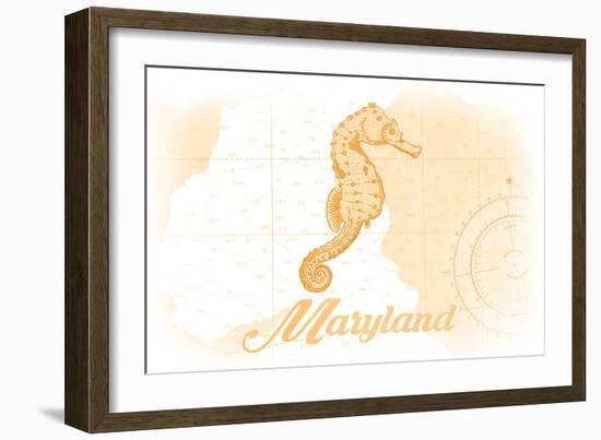 Maryland - Seahorse - Yellow - Coastal Icon-Lantern Press-Framed Art Print