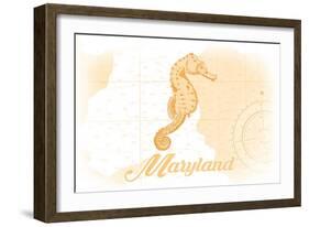 Maryland - Seahorse - Yellow - Coastal Icon-Lantern Press-Framed Art Print