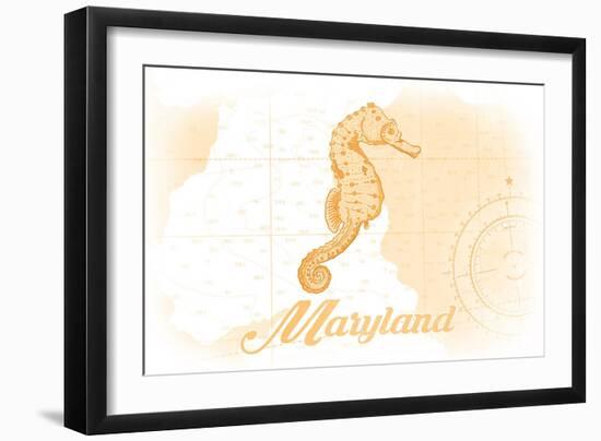 Maryland - Seahorse - Yellow - Coastal Icon-Lantern Press-Framed Art Print