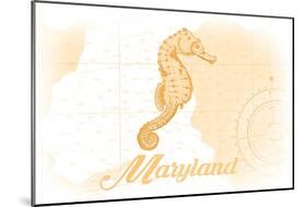 Maryland - Seahorse - Yellow - Coastal Icon-Lantern Press-Mounted Art Print