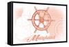 Maryland - Ship Wheel - Coral - Coastal Icon-Lantern Press-Framed Stretched Canvas