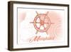 Maryland - Ship Wheel - Coral - Coastal Icon-Lantern Press-Framed Art Print