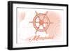 Maryland - Ship Wheel - Coral - Coastal Icon-Lantern Press-Framed Art Print