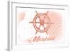 Maryland - Ship Wheel - Coral - Coastal Icon-Lantern Press-Framed Art Print