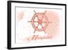 Maryland - Ship Wheel - Coral - Coastal Icon-Lantern Press-Framed Art Print