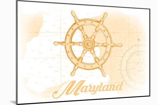 Maryland - Ship Wheel - Yellow - Coastal Icon-Lantern Press-Mounted Art Print