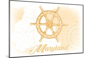 Maryland - Ship Wheel - Yellow - Coastal Icon-Lantern Press-Mounted Art Print