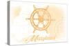 Maryland - Ship Wheel - Yellow - Coastal Icon-Lantern Press-Stretched Canvas