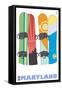 Maryland, Snowboards in the Snow-Lantern Press-Framed Stretched Canvas