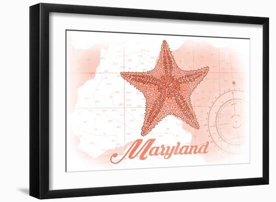 Maryland - Starfish - Coral - Coastal Icon-Lantern Press-Framed Art Print