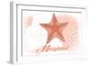 Maryland - Starfish - Coral - Coastal Icon-Lantern Press-Framed Art Print