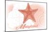 Maryland - Starfish - Coral - Coastal Icon-Lantern Press-Mounted Art Print