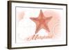 Maryland - Starfish - Coral - Coastal Icon-Lantern Press-Framed Art Print