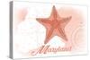 Maryland - Starfish - Coral - Coastal Icon-Lantern Press-Stretched Canvas