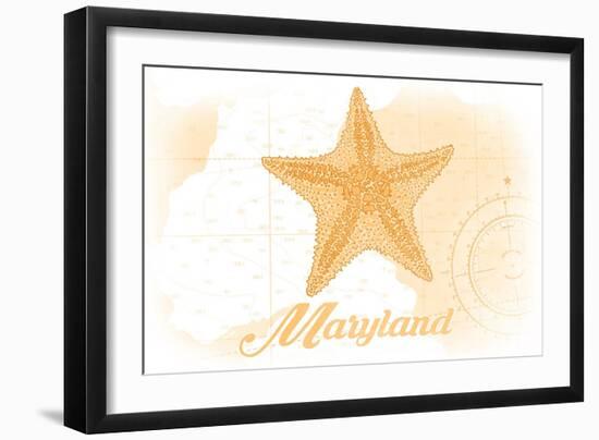 Maryland - Starfish - Yellow - Coastal Icon-Lantern Press-Framed Art Print