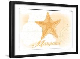 Maryland - Starfish - Yellow - Coastal Icon-Lantern Press-Framed Art Print