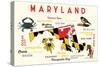 Maryland - Typography and Icons with Black Eyed Susans-Lantern Press-Stretched Canvas