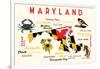 Maryland - Typography and Icons with Black Eyed Susans-Lantern Press-Framed Art Print