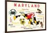 Maryland - Typography and Icons with Black Eyed Susans-Lantern Press-Framed Art Print