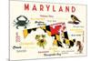 Maryland - Typography and Icons with Black Eyed Susans-Lantern Press-Mounted Art Print