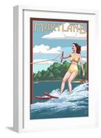 Maryland - Water Skier and Lake-Lantern Press-Framed Art Print