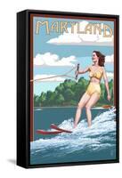 Maryland - Water Skier and Lake-Lantern Press-Framed Stretched Canvas