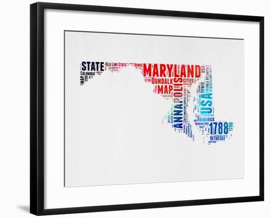 Maryland Watercolor Word Cloud-NaxArt-Framed Art Print