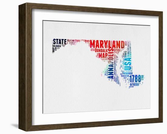 Maryland Watercolor Word Cloud-NaxArt-Framed Art Print