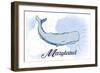 Maryland - Whale - Blue - Coastal Icon-Lantern Press-Framed Art Print