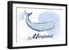 Maryland - Whale - Blue - Coastal Icon-Lantern Press-Framed Art Print