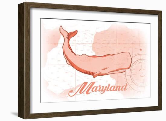 Maryland - Whale - Coral - Coastal Icon-Lantern Press-Framed Art Print