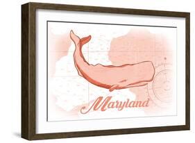 Maryland - Whale - Coral - Coastal Icon-Lantern Press-Framed Art Print