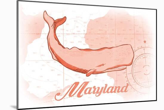 Maryland - Whale - Coral - Coastal Icon-Lantern Press-Mounted Art Print