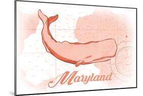 Maryland - Whale - Coral - Coastal Icon-Lantern Press-Mounted Art Print