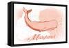 Maryland - Whale - Coral - Coastal Icon-Lantern Press-Framed Stretched Canvas