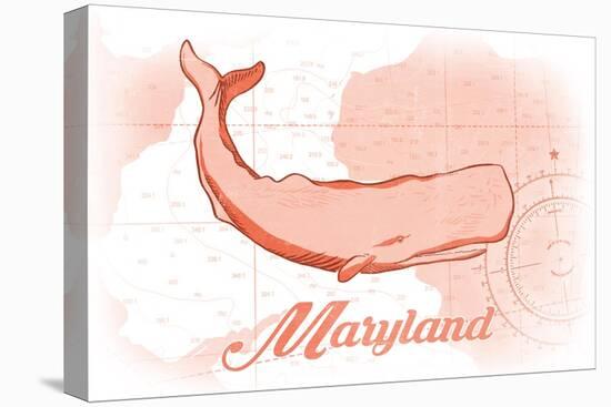 Maryland - Whale - Coral - Coastal Icon-Lantern Press-Stretched Canvas