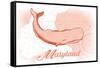 Maryland - Whale - Coral - Coastal Icon-Lantern Press-Framed Stretched Canvas