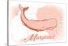 Maryland - Whale - Coral - Coastal Icon-Lantern Press-Stretched Canvas