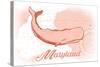 Maryland - Whale - Coral - Coastal Icon-Lantern Press-Stretched Canvas