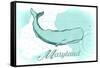 Maryland - Whale - Teal - Coastal Icon-Lantern Press-Framed Stretched Canvas