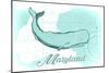 Maryland - Whale - Teal - Coastal Icon-Lantern Press-Mounted Art Print