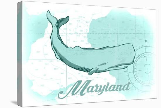 Maryland - Whale - Teal - Coastal Icon-Lantern Press-Stretched Canvas