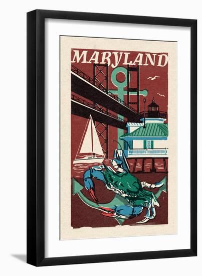 Maryland - Woodblock-Lantern Press-Framed Art Print