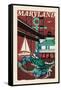 Maryland - Woodblock-Lantern Press-Framed Stretched Canvas