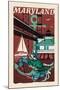 Maryland - Woodblock-Lantern Press-Mounted Art Print